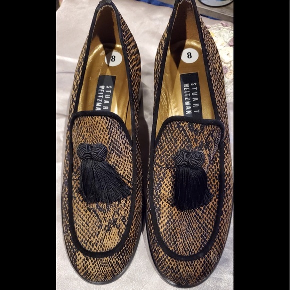 NWT Stuart Weitzman animal print loafer 8M black and gold. - Picture 2 of 10
